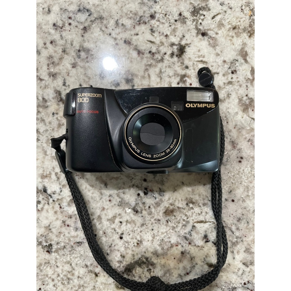 Olympus Superzoom 800 35mm Film Camera 38-80mm Zoom Lens Black Tested Works